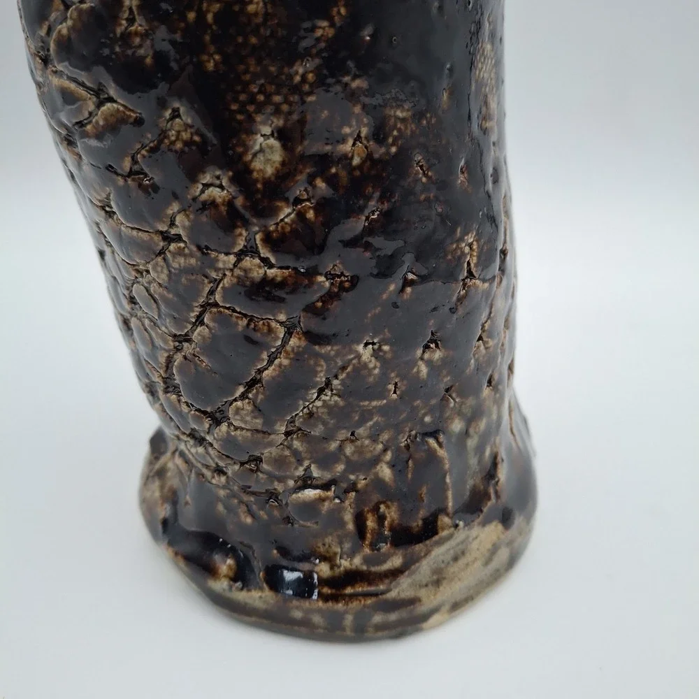 Handcrafted Studio Art Brown Scales Textured Glazed Leaning Pottery‎ 9